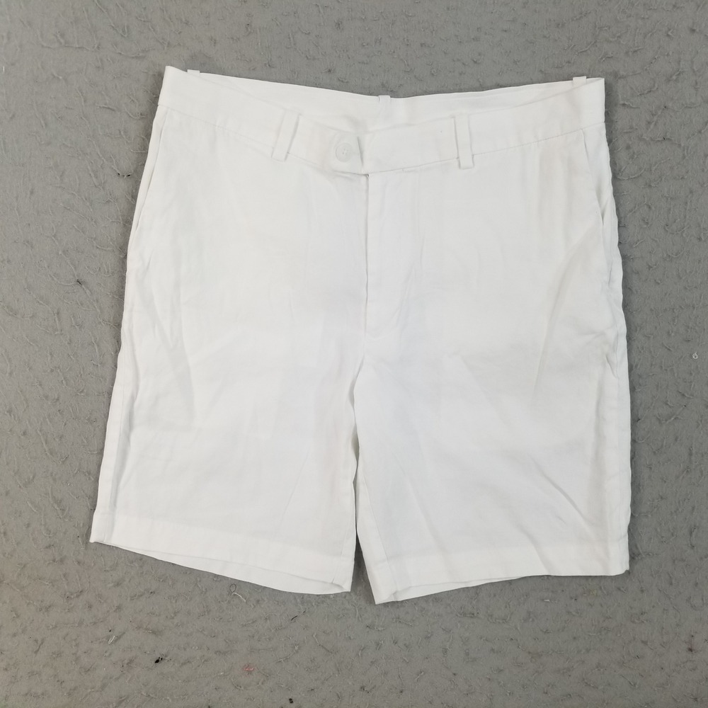 Cubavera Shorts Mens 34 White Linen Blend Flat Front Casual Summer Beach Wear
